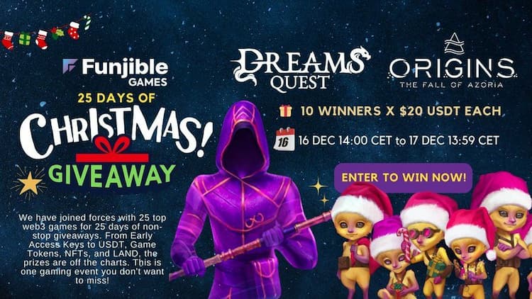 airdrops for Funjible Games X Dreams Quest Christmas Advent Calender Giveaway